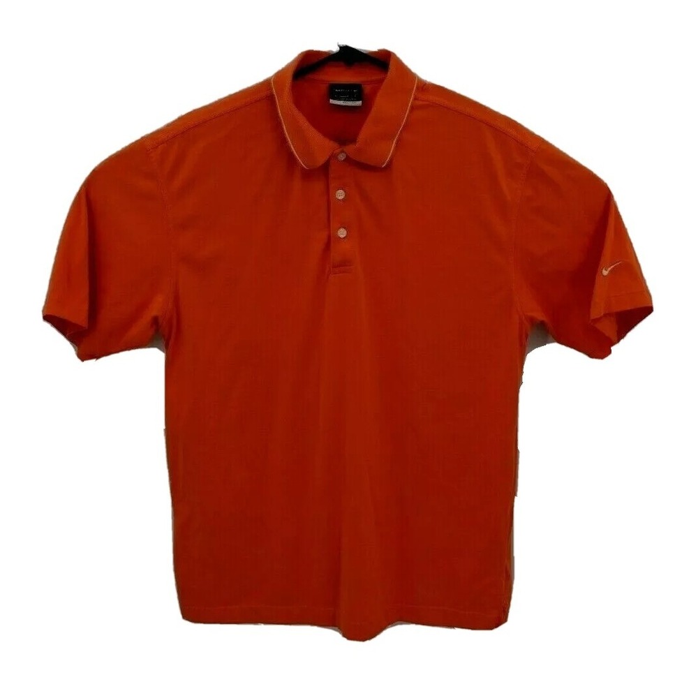Nike Golf Shirt Mens L Orange Polo Short Sleeve Cotton Blend Swoosh Logo Sporty